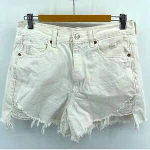 American Eagle Outfitters White Distressed Jean Shorts